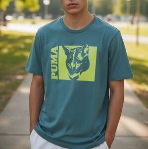 EUC Puma Size Medium Timeout Graphic Crew Neck Green Tshirt!